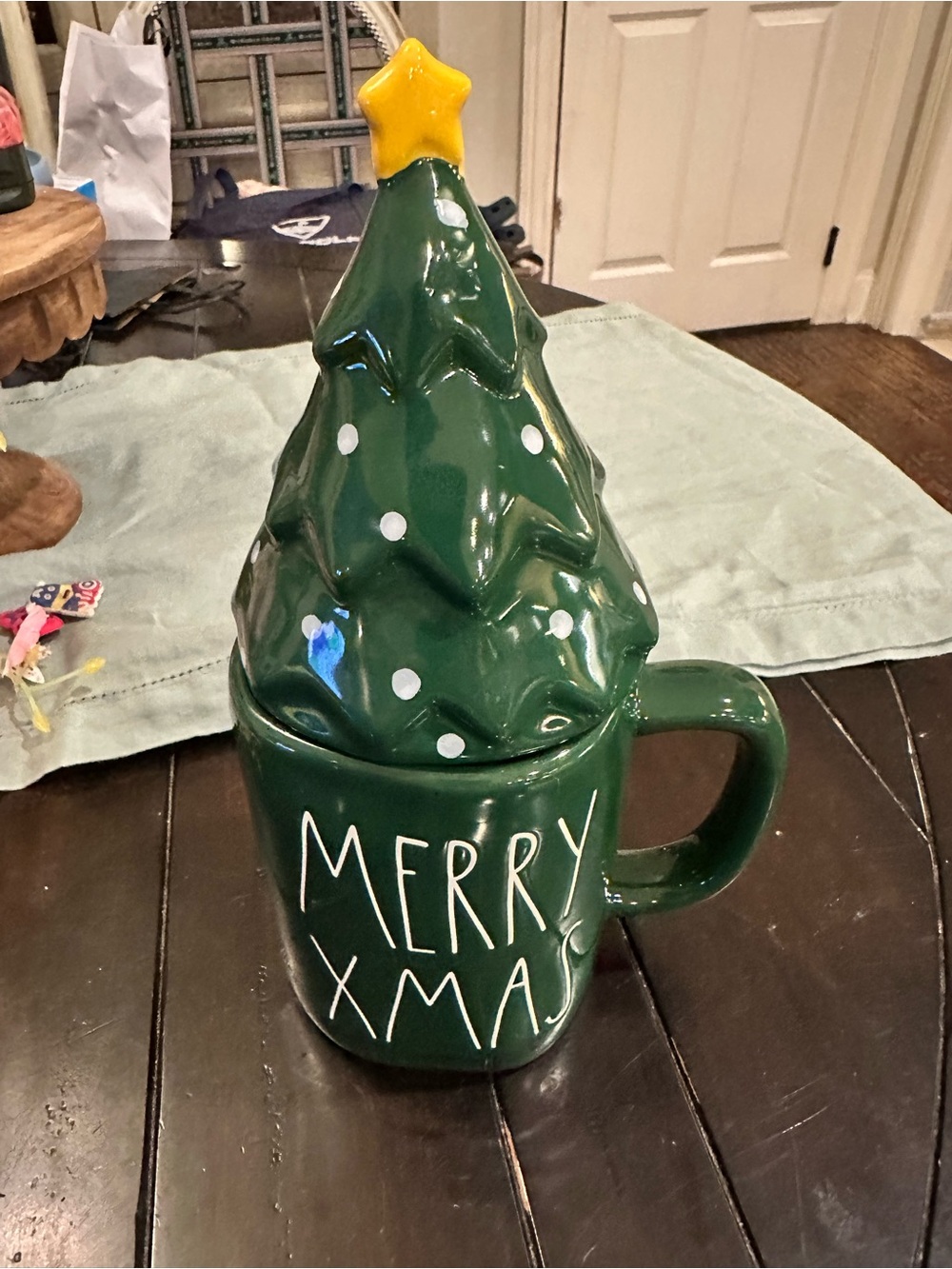 Rae Dunn Green Ceramic Piece with White Rim